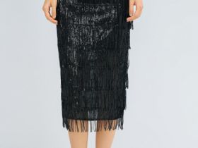 Прямая юбка с бахромой из пайеток, Черный