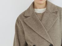 Длинное двубортное пальто с поясом, Бежевый