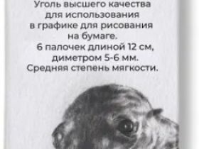 Уголь натуральный для рисования Малевичъ, ивовый, диаметр 5-6 мм, длина 12 см, 6 шт