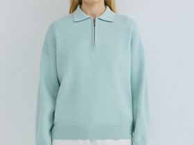 Джемпер с воротником поло на молнии, Зеленый