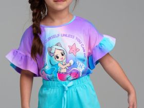 Комплект трикотажный для девочек: фуфайка (футболка), шорты