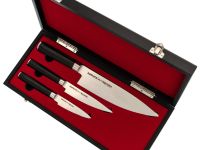 Набор из 3-х кухонных ножей Samura Mo-V в подарочной коробке  "Поварская тройка", сталь AUS-8, рукоять G10