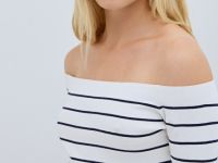 Лонгслив в полоску с открытыми плечами, Белый
