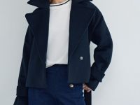 Короткое пальто на поясе, Синий