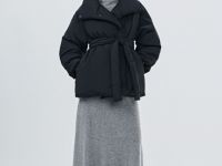 Утеплённая куртка с поясом, Черный