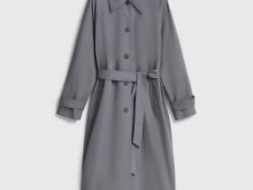 Однобортный длинный плащ, Серый