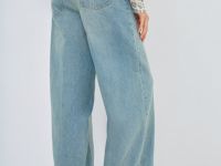 Широкие джинсы с поясом, Голубой