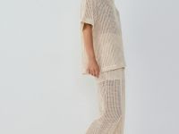 Широкие брюки из структурной ткани, Бежевый