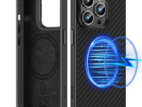 Чехол-накладка Benks Magnetic Cooling Kevlar Case для Apple iPhone 14 Pro карбоновый (кевлар) черно-серый в полоску