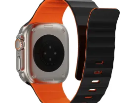 Ремешок WiWU Mag Secur для Apple Watch 44/45/46/49mm магнитная застежка/силикон (Wi-WB301) (черный/оранжевый)