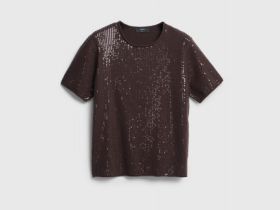 Джемпер с пайетками и коротким рукавом, Коричневый