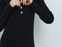 Вязаное платье миди с воротником-поло, Черный