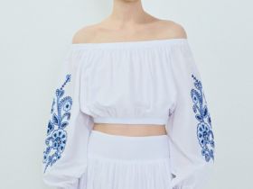 Укороченная блузка с открытыми плечами, Белый