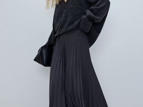 Плиссированная юбка миди A-силуэта, Серый