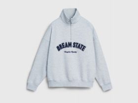 Толстовка с принтом и воротником на молнии, Серый