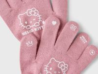 Розовые перчатки с принтом Hello Kitty для девочки Глория Джинс