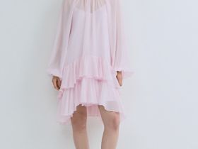Платье мини с рюшами, Розовый