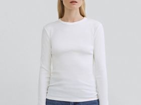 Лонгслив в рубчик, Белый