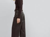Прямые брюки из искусственной кожи, Коричневый