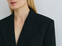 Двубортный жакет с поясом, Черный