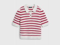 Поло из структурной ткани в полоску, Красный