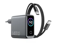 Сетевое зарядное устройство WIWU Voyager GaN 140W Type-Cx3/USB+кабель Type-C/Type-C/TFT-дисплей 1.5m (CHG200) (серый космос)