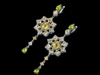 Серьги из серебра с топазами, хризолитами и цитринами э0681сг11250358