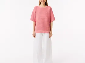 Женский вязаная футболка Lacoste оверсайз с коротким рукавом