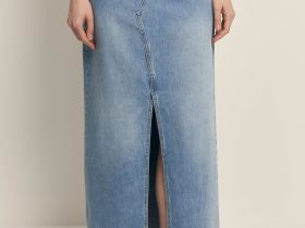 Джинсовая юбка макси с разрезом