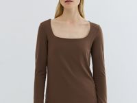 Лонгслив с квадратным вырезом, Коричневый