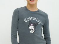 Лонгслив с принтом для девочек, Серый