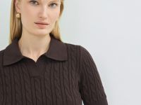 Джемпер поло с косами, Коричневый