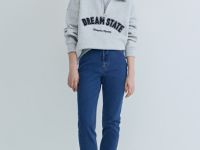 Толстовка с принтом и воротником на молнии, Серый