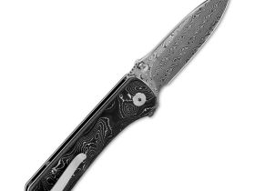 Складной нож QSP Hawk, сталь дамаск, рукоять карбон, черный/белый