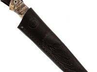 Шкуросъёмный нож Ястреб, сталь М390, рукоять мельхиор, зуб мамонта, стабилизированный кап клена