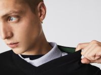 Мужской хлопковой свитер Lacoste с V-образным вырезом