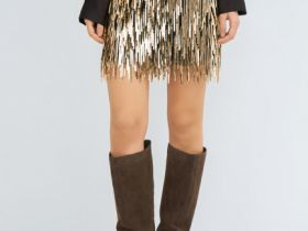 Мини-юбка с длинными пайетками, Золотой