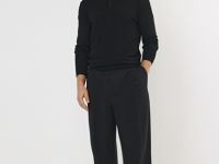 Вязаный джемпер-поло с длинным рукавом, Черный