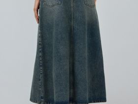 Расклёшенная джинсовая юбка миди, Синий