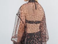 Блузка из органзы с леопардовым принтом, Коричневый