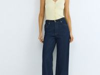 Трикотажный жилет в рубчик с воротником, Желтый