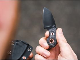 Шейный нож с фиксированным клинком Boker Gnome all Black Copper, сталь D2, рукоять микарта, черный