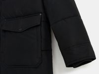 Утепленное полупальто с накладными карманами и капюшоном