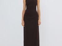 Трикотажное платье со сборками, Коричневый