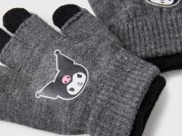 Тёмно-серые перчатки с принтом Kuromi для девочки Глория Джинс