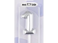 Свеча для торта с держателем MESHU "Цифра 1", 6 см, серебряная, блистер