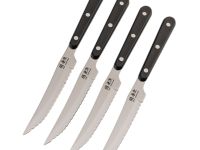 Набор из 4-х кухонных ножей для стейков Hatamoto T-Rex 1202-4, сталь Mo-V, рукоять стабилизированная древесина, черный