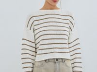 Укороченный джемпер в полоску, Бежевый