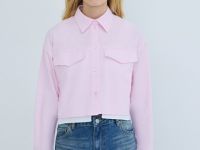 Хлопковая кроп-рубашка с карманами, Розовый