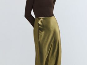 Юбка из ткани с эффектом жидкого золота, Золотой